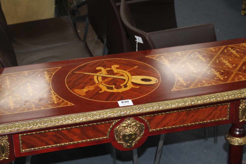A Meuble Francais marquetry console table, W.130cm D.39cm H.80cm